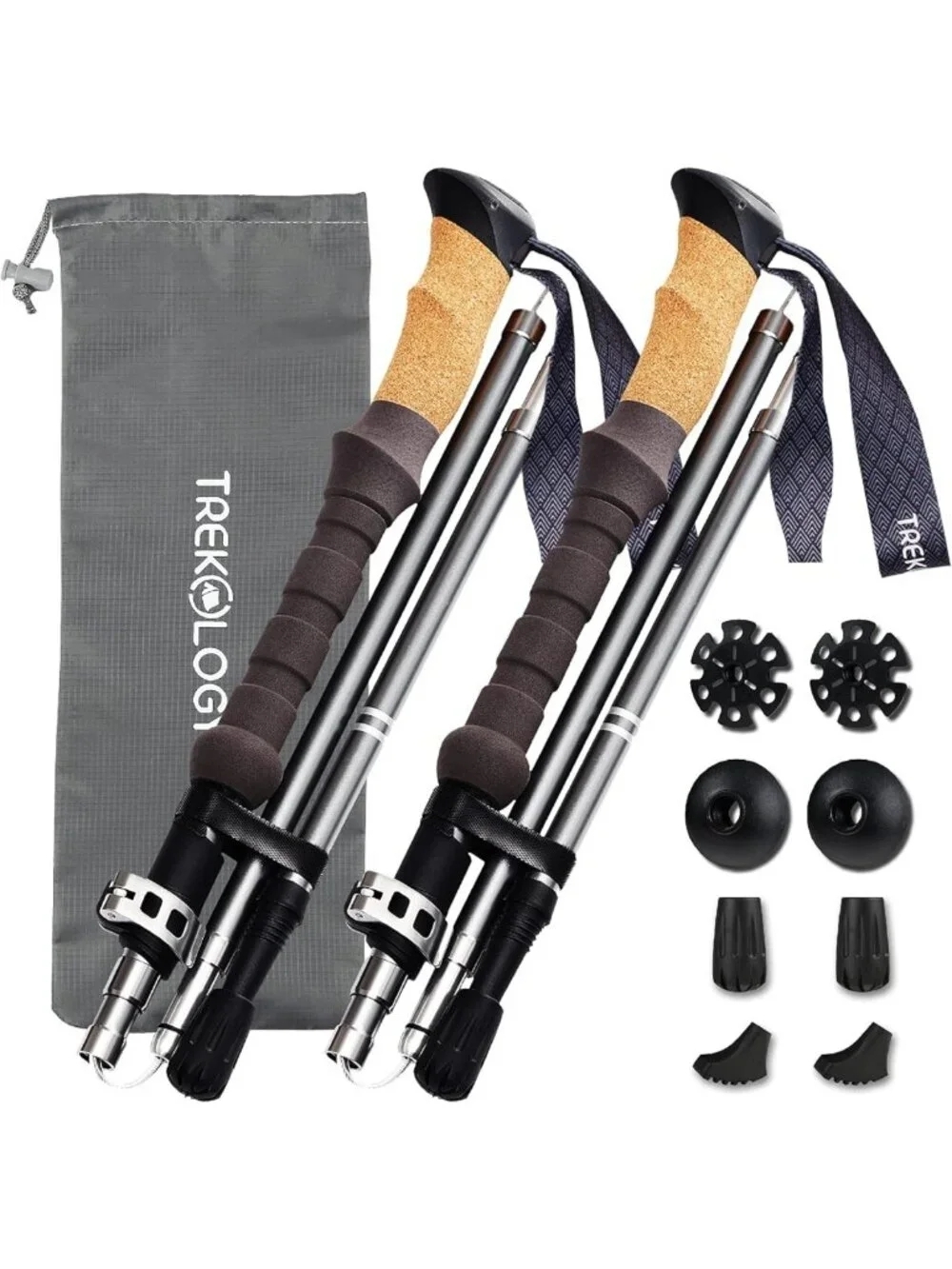 Lightweight Adjustable Trekking Poles with Cork Grip - Compact Folding Hiking